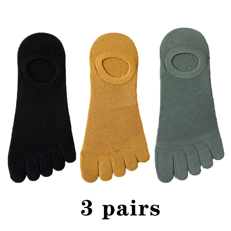 3 Pairs Men's Fashion Open Toe Sweat-absorbing Boat Socks Cotton Breathable Invisible Ankle Short Socks Elastic Man Finger Sock