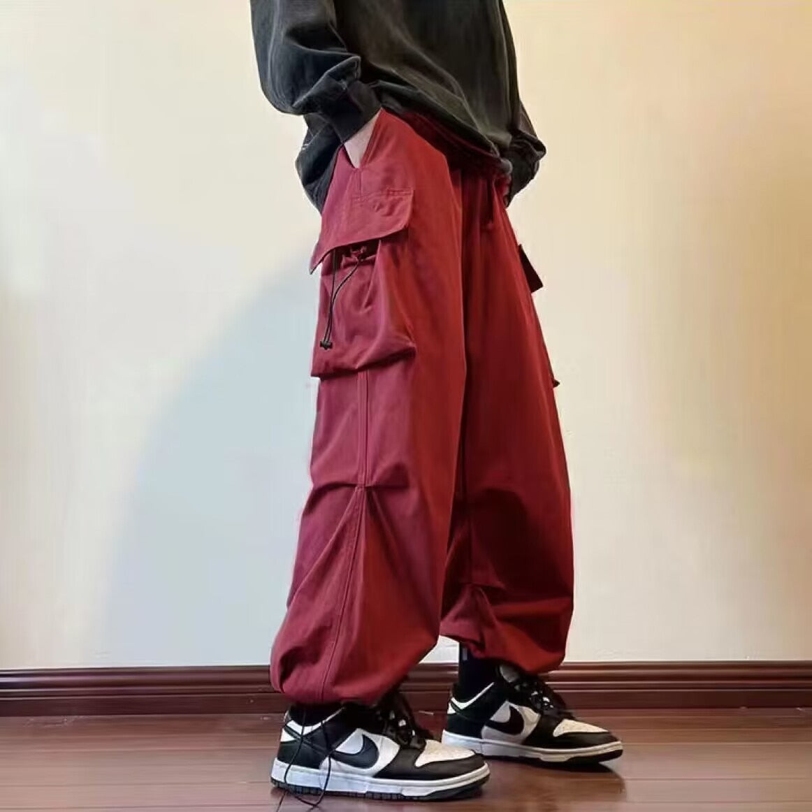 Cargo Pants Men Streetwear Hip Hop Pants Elastic Waist Harem Ankle length Trousers Black Harajuku Casual Pocket Women Pants