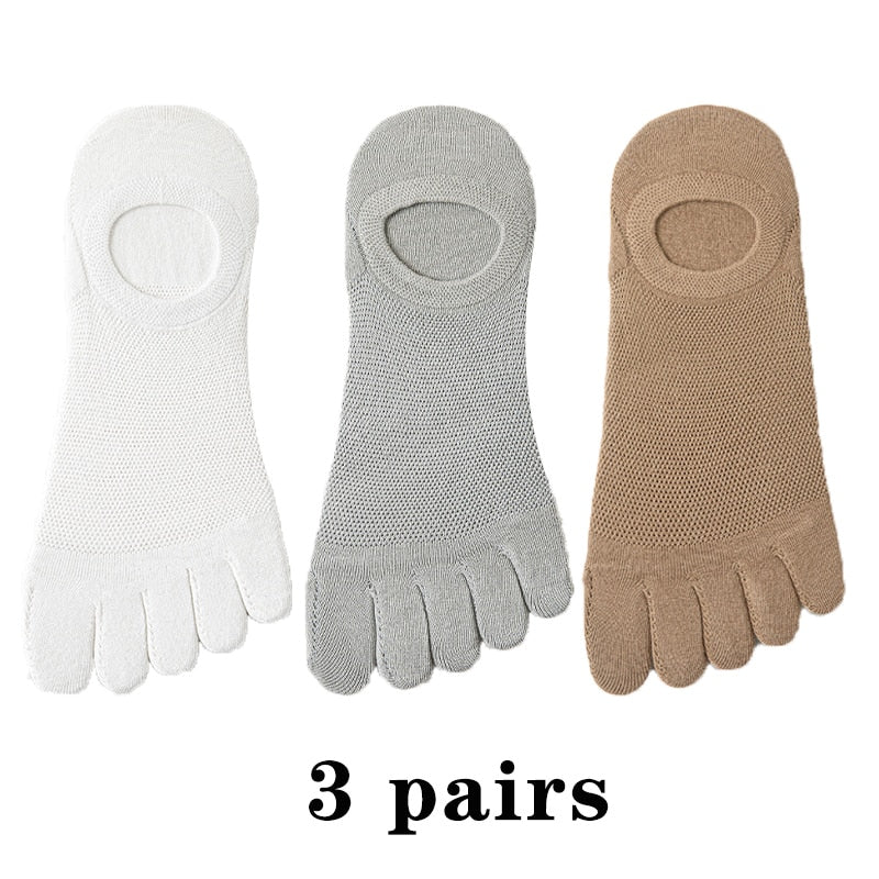 3 Pairs Men's Fashion Open Toe Sweat-absorbing Boat Socks Cotton Breathable Invisible Ankle Short Socks Elastic Man Finger Sock