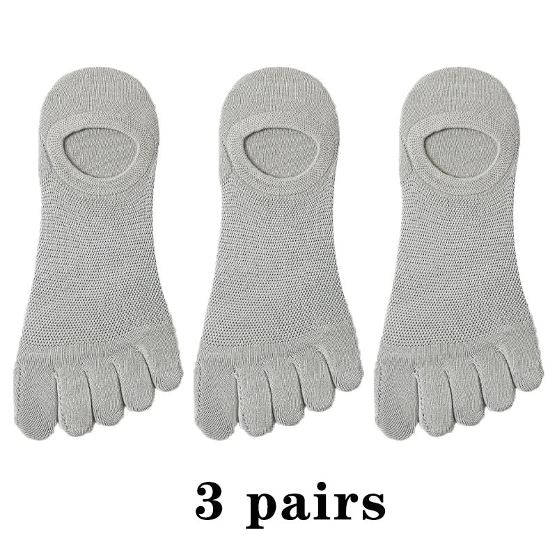 3 Pairs Men's Fashion Open Toe Sweat-absorbing Boat Socks Cotton Breathable Invisible Ankle Short Socks Elastic Man Finger Sock