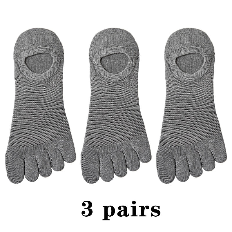 3 Pairs Men's Fashion Open Toe Sweat-absorbing Boat Socks Cotton Breathable Invisible Ankle Short Socks Elastic Man Finger Sock