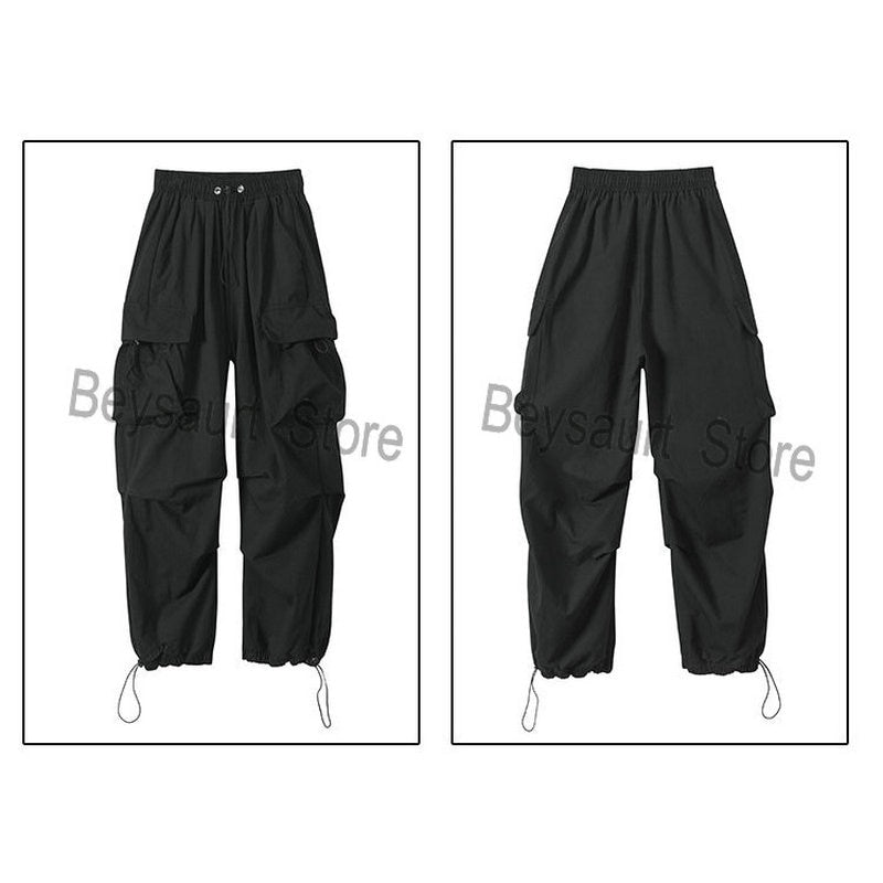 Cargo Pants Men Streetwear Hip Hop Pants Elastic Waist Harem Ankle length Trousers Black Harajuku Casual Pocket Women Pants