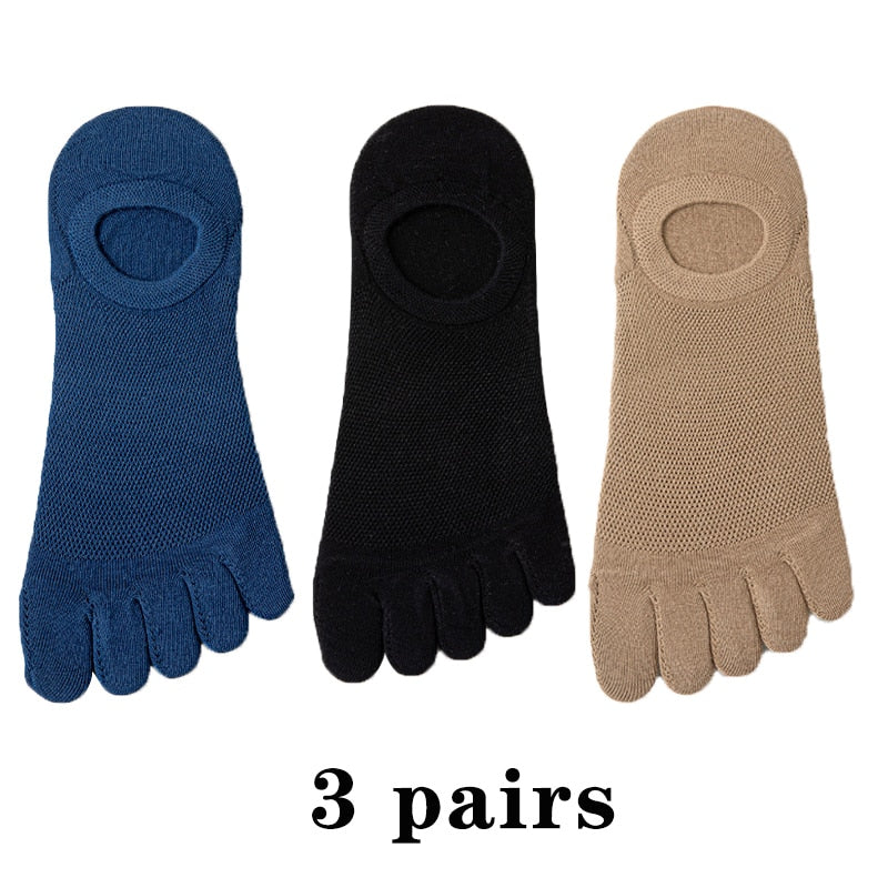 3 Pairs Men's Fashion Open Toe Sweat-absorbing Boat Socks Cotton Breathable Invisible Ankle Short Socks Elastic Man Finger Sock