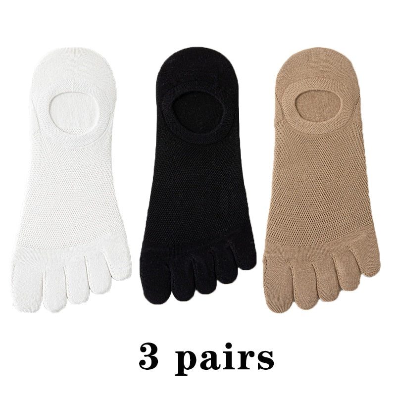 3 Pairs Men's Fashion Open Toe Sweat-absorbing Boat Socks Cotton Breathable Invisible Ankle Short Socks Elastic Man Finger Sock