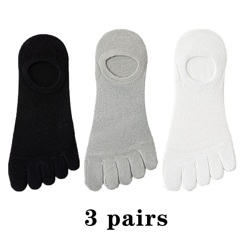 3 Pairs Men's Fashion Open Toe Sweat-absorbing Boat Socks Cotton Breathable Invisible Ankle Short Socks Elastic Man Finger Sock