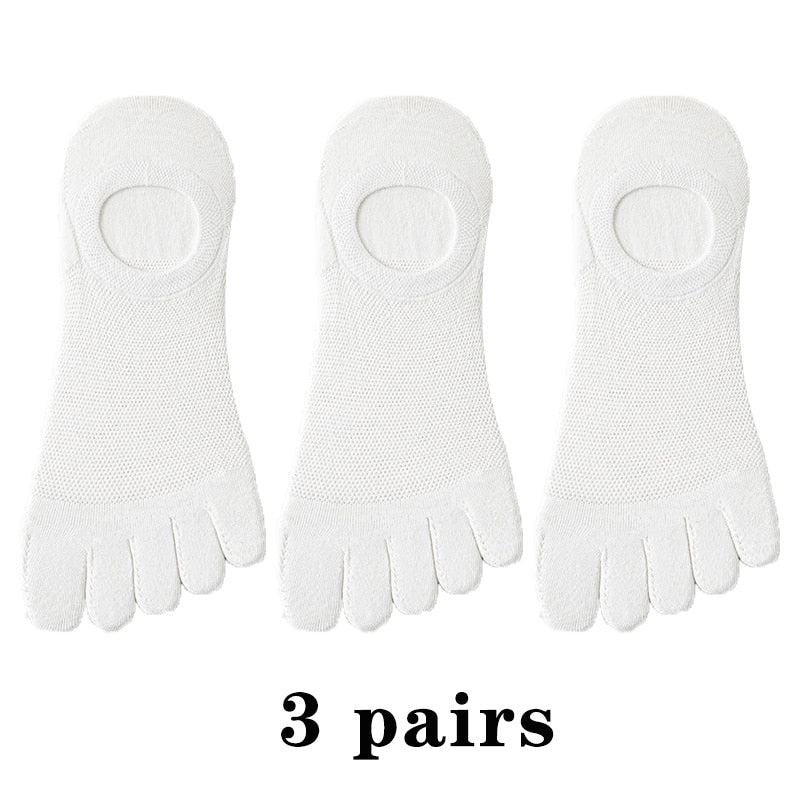 3 Pairs Men's Fashion Open Toe Sweat-absorbing Boat Socks Cotton Breathable Invisible Ankle Short Socks Elastic Man Finger Sock