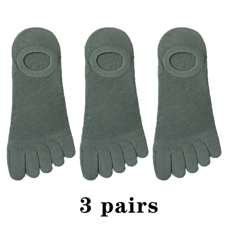 3 Pairs Men's Fashion Open Toe Sweat-absorbing Boat Socks Cotton Breathable Invisible Ankle Short Socks Elastic Man Finger Sock