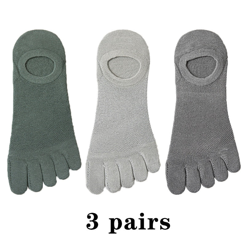 3 Pairs Men's Fashion Open Toe Sweat-absorbing Boat Socks Cotton Breathable Invisible Ankle Short Socks Elastic Man Finger Sock