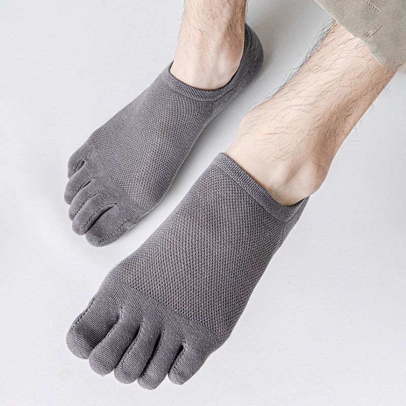 3 Pairs Men's Fashion Open Toe Sweat-absorbing Boat Socks Cotton Breathable Invisible Ankle Short Socks Elastic Man Finger Sock