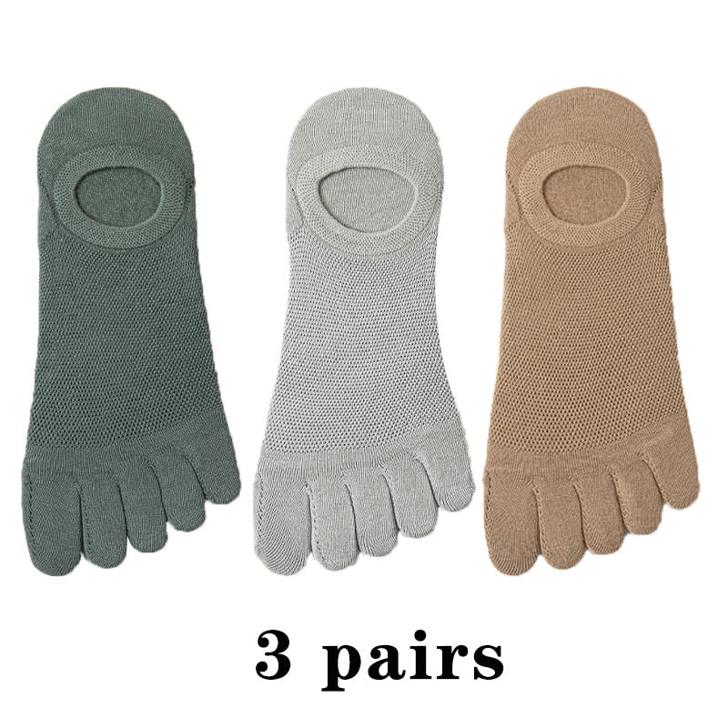 3 Pairs Men's Fashion Open Toe Sweat-absorbing Boat Socks Cotton Breathable Invisible Ankle Short Socks Elastic Man Finger Sock