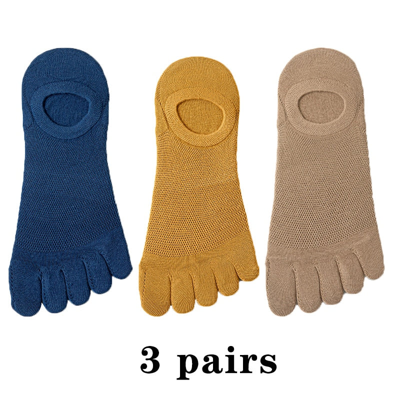 3 Pairs Men's Fashion Open Toe Sweat-absorbing Boat Socks Cotton Breathable Invisible Ankle Short Socks Elastic Man Finger Sock