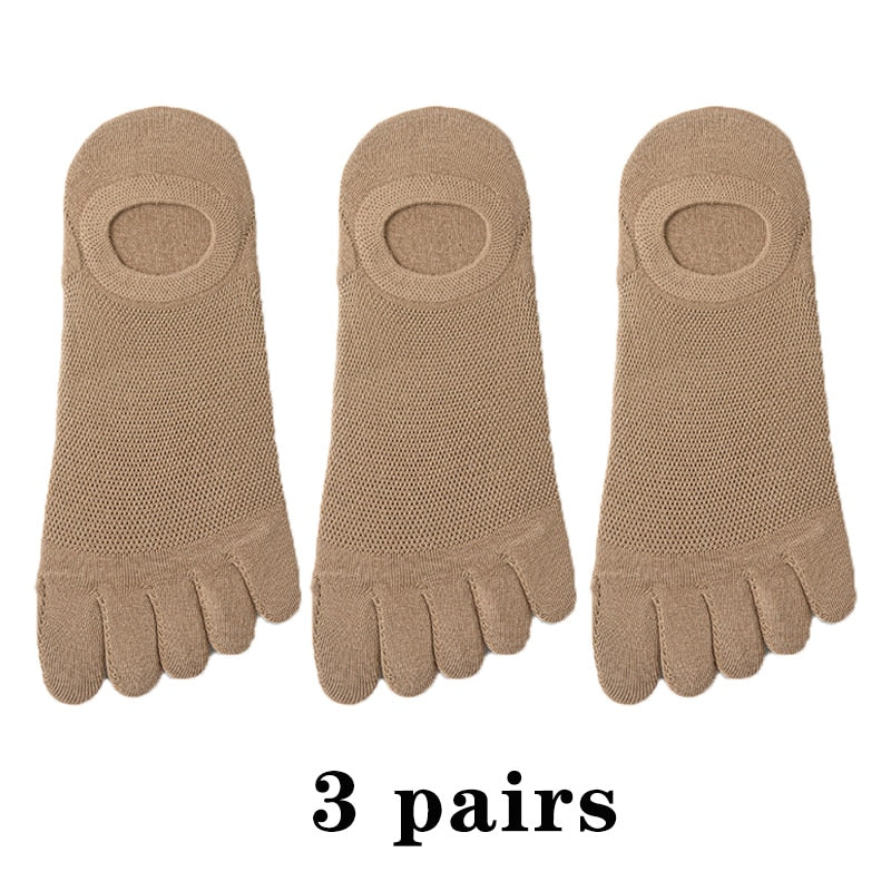 3 Pairs Men's Fashion Open Toe Sweat-absorbing Boat Socks Cotton Breathable Invisible Ankle Short Socks Elastic Man Finger Sock