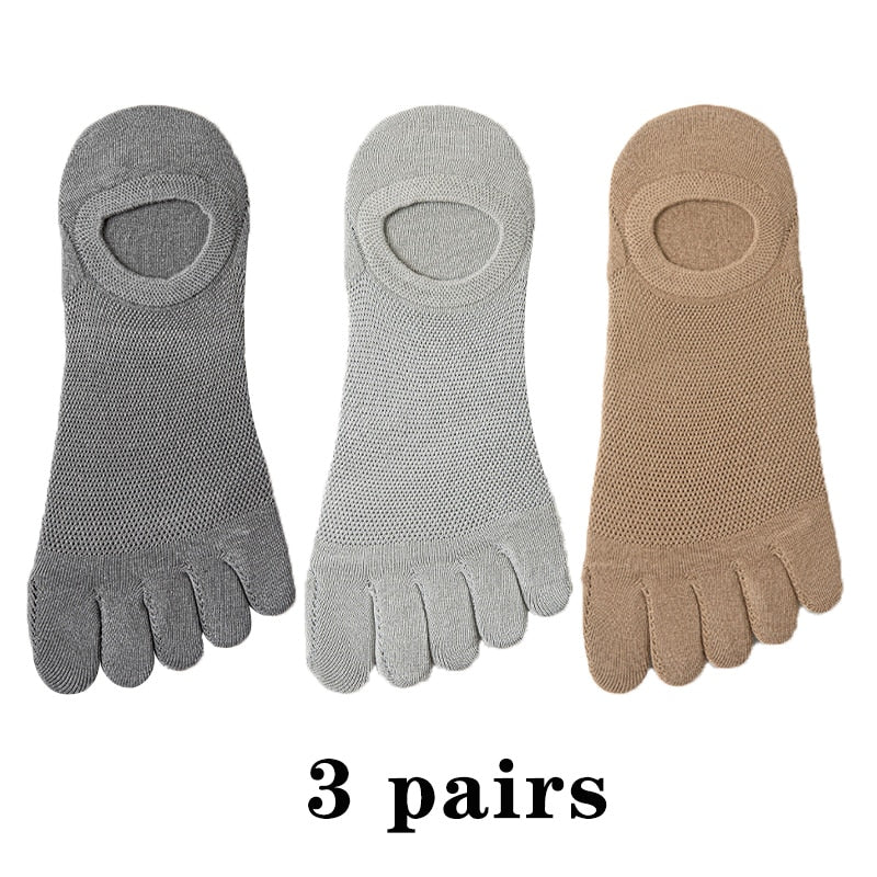 3 Pairs Men's Fashion Open Toe Sweat-absorbing Boat Socks Cotton Breathable Invisible Ankle Short Socks Elastic Man Finger Sock